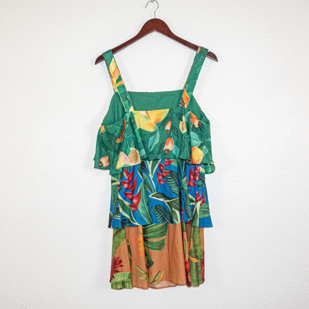 FARM Rio Green, Blue & Yellow Tropical Tiered Mini Dress - Picture 7 of 12